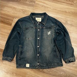LRG Denim Jacket with Logo Patch in Dark Blue